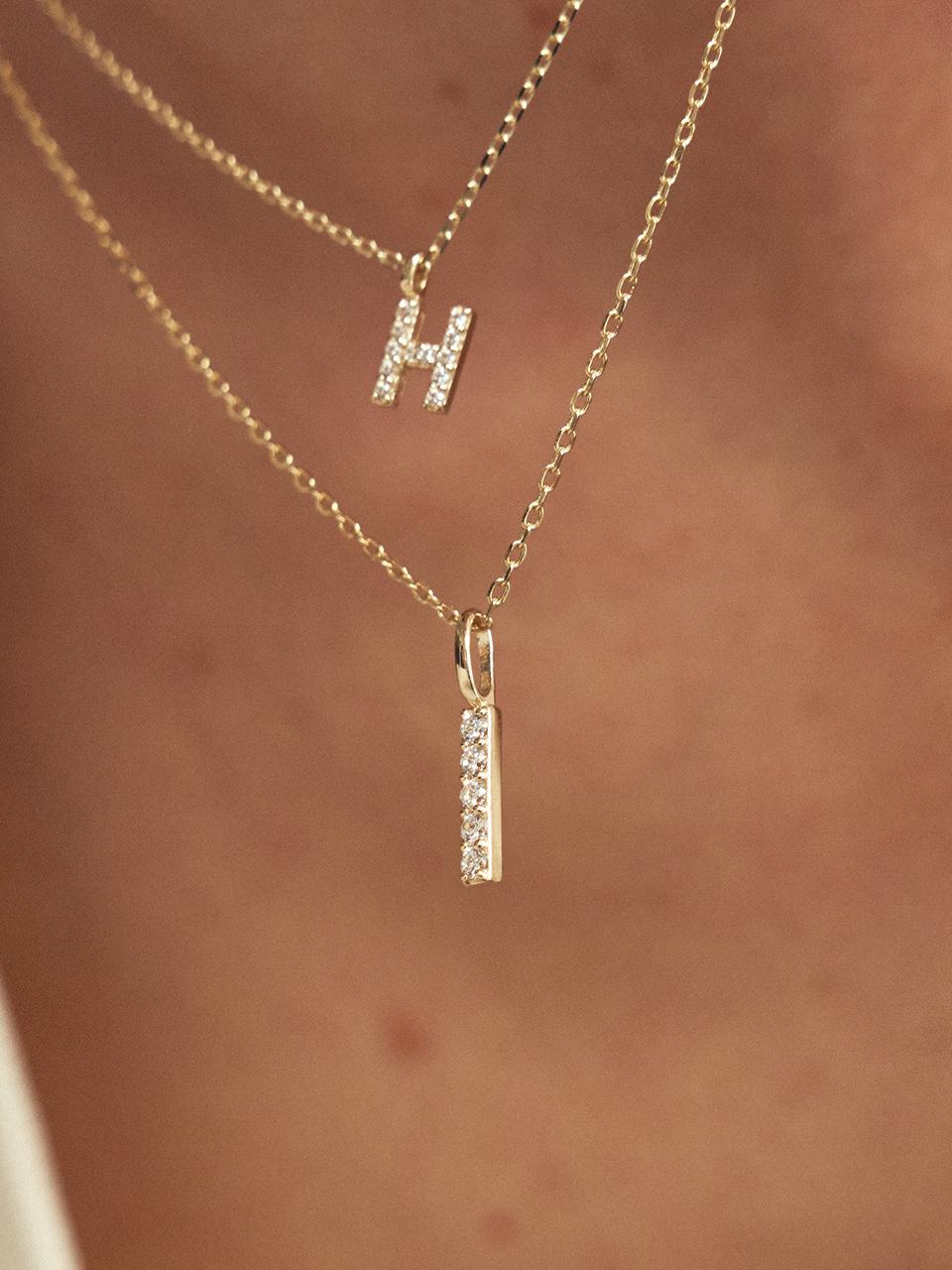 LUNNE 14k Diamond Stick Bar Pendant (14k Gold) #LCP01