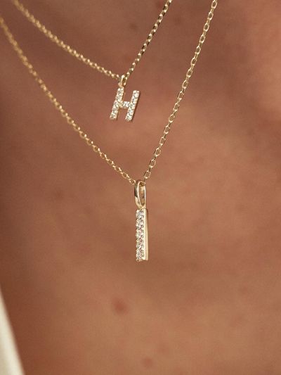 LUNNE 14k Diamond Stick Bar Pendant (14k Gold) #LCP01