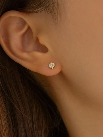 LUNNE 14k Edge Pav Round Stud Earrings (14k Gold) #LFE3