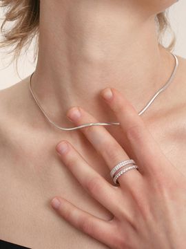 LUNNE Silver 925 Sleek Flat Embossed Texture Necklace (#LSN67)