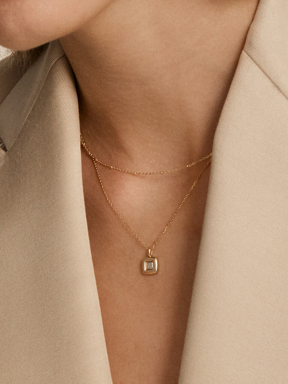 LUNNE Square Initial Combi Pendant#P16_ Gold