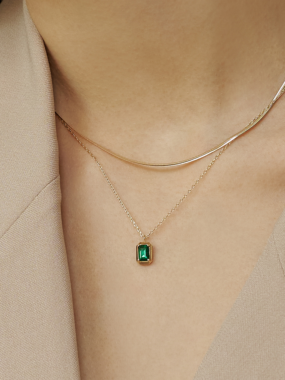 LUNNE Square Marquise Emerald Necklace LFN01