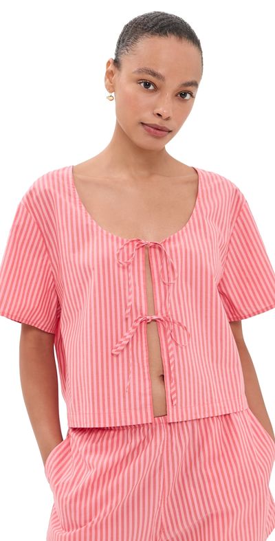 Lunya Lunya Airy Cotton Tie Front Top Sunset Stripe