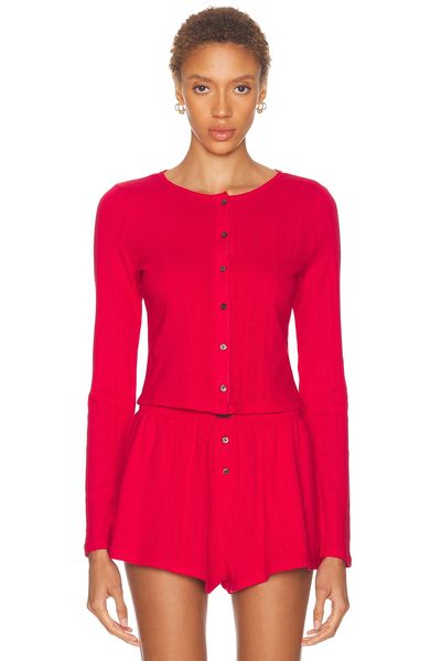 LUNYA LUNYA Pointelle Crew Neck Cardigan