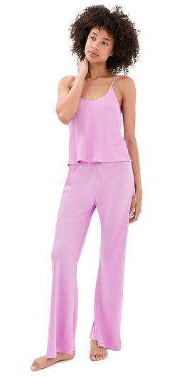 Lunya Lunya Washable Silk Bias Camisole Pant Pajamas Set Lilac Bloom