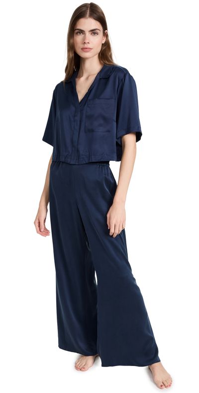 Lunya Lunya Washable Silk High Rise Pant Set Deep Blue