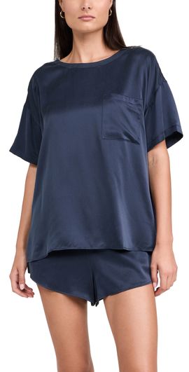 Lunya Lunya Washable Silk Tee Shorts Set Deep Blue