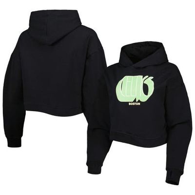 LUSSO Women's Lusso Black Boston Celtics Layla World Tour Cropped Pullover Hoodie 