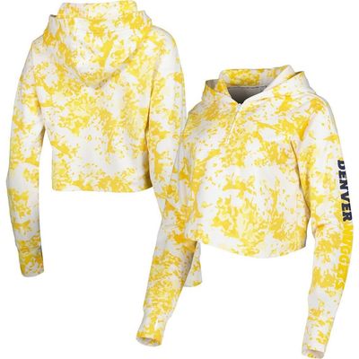 LUSSO Women's Lusso Gold/White Denver Nuggets Maia Tri-Blend Cropped Quarter-Zip Top 