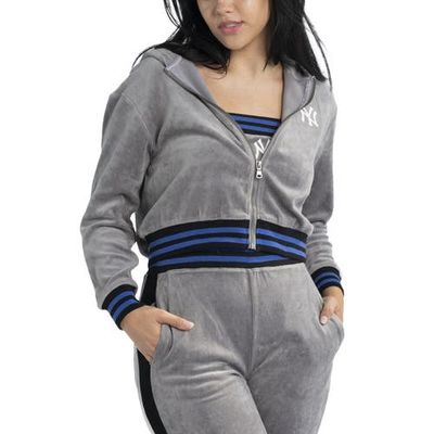 LUSSO Women's Lusso Gray New York Yankees Niko-Neve-Nic Sweatpants, Cropped Full-Zip Hoodie & Bra Set 