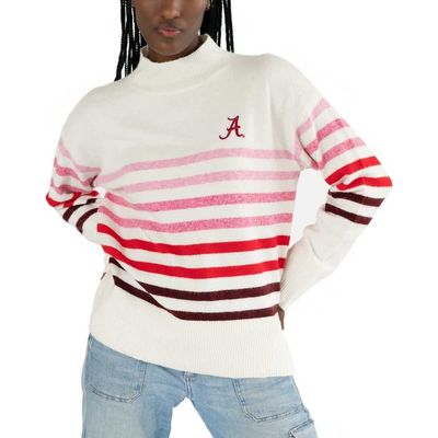LUSSO Women's Lusso White Alabama Crimson Tide Simone Striple Mock Neck Oversized Pullover Sweater 