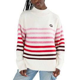 LUSSO Women's Lusso White Georgia Bulldogs Simone Striple Mock Neck Oversized Pullover Sweater 