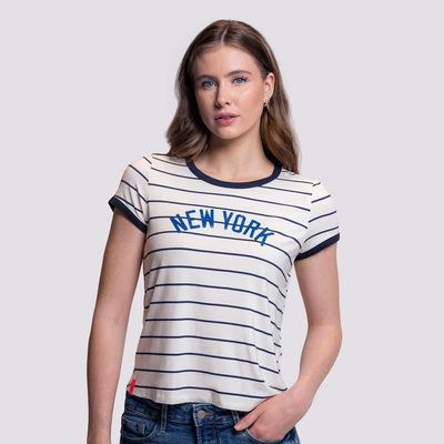 LUSSO Women's Lusso White New York Yankees Natasha Striped T-Shirt 