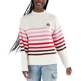 LUSSO Women's Lusso White Ohio State Buckeyes Simone Striple Mock Neck Oversized Pullover Sweater 