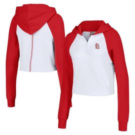 LUSSO Women's Lusso White St. Louis Cardinals Jane Raglan Quarter-Zip Tri-Blend Cropped Pullover Hoodie 