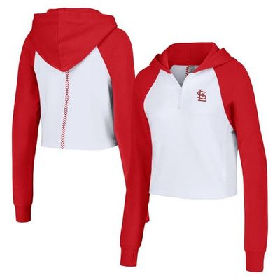LUSSO Women's Lusso White St. Louis Cardinals Jane Raglan Quarter-Zip Tri-Blend Cropped Pullover Hoodie 