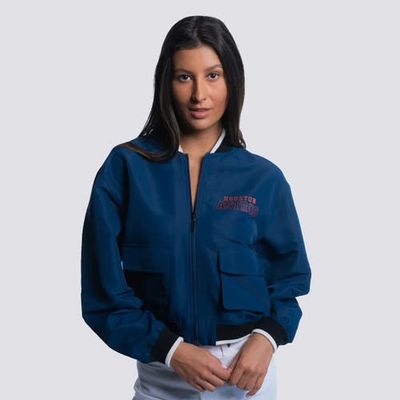 LUSSO Women's Lusso Navy Houston Astros Paisley Cropped Full-Zip Jacket 