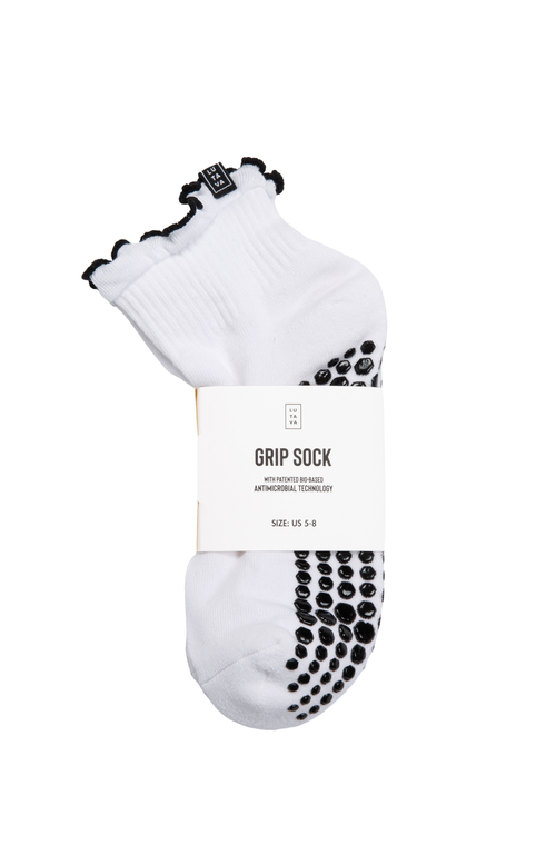 Lutava Lutava Antimicrobial Grip Sock- White Ruffle Black Grip - 4 Pack