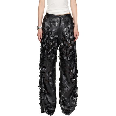 LU'U DAN LU'U DAN Black Laser Cut Faux-Leather Trousers