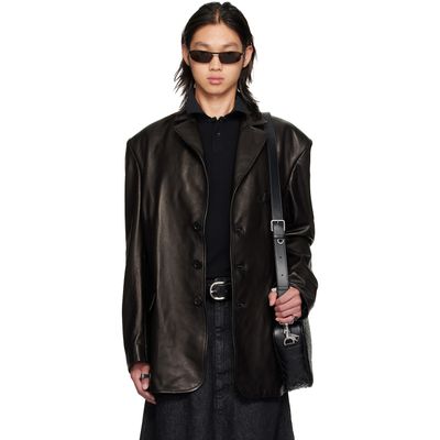 LU'U DAN LU'U DAN Black Oversized Tailored Leather Suit Jacket