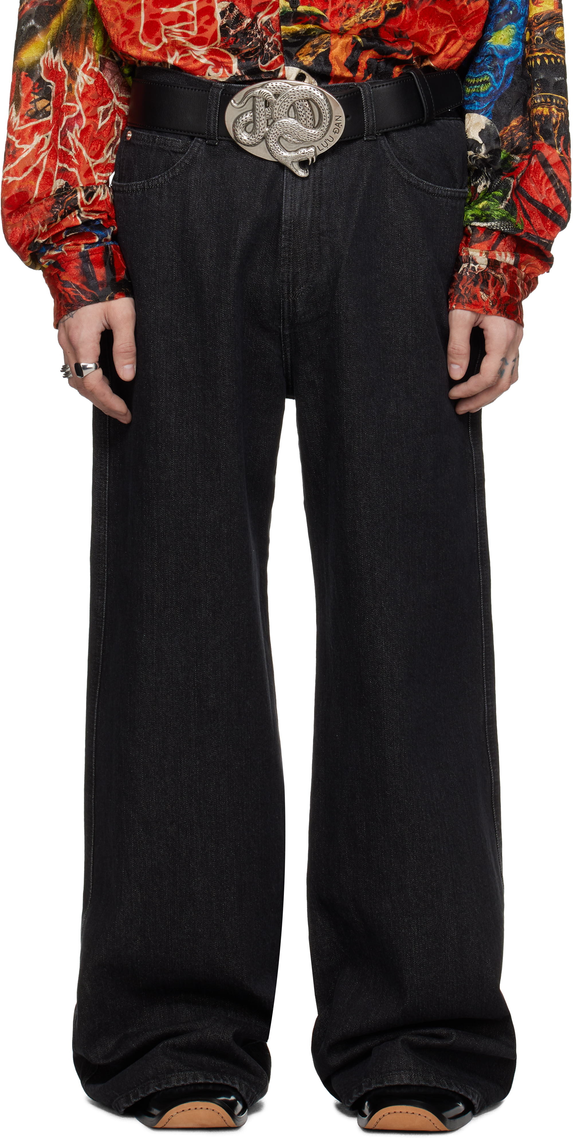 LU'U DAN - Black Vintage Wash Phat Jeans