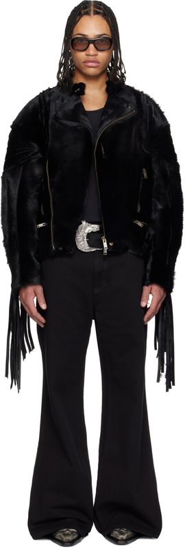 LU'U DAN LU'U DAN Black 'Year of the Horse' Pony Moto L-D Leather Jacket