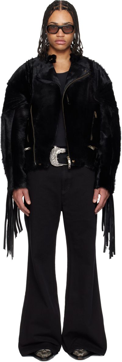 LU'U DAN LU'U DAN Black 'Year of the Horse' Pony Moto L-D Leather Jacket