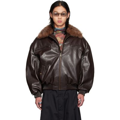 LU'U DAN LU'U DAN Brown Faux-Leather Cargo Flight Jacket