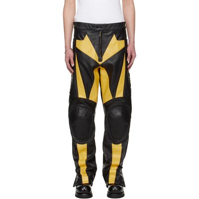 LU'U DAN LU'U DAN BRUCE LEE x LỰU ĐẠN Black & Yellow Moto Racing Leather Pants