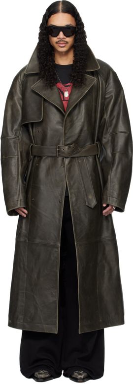 LU'U DAN LU'U DAN Khaki Bastard Military Leather Trench Coat
