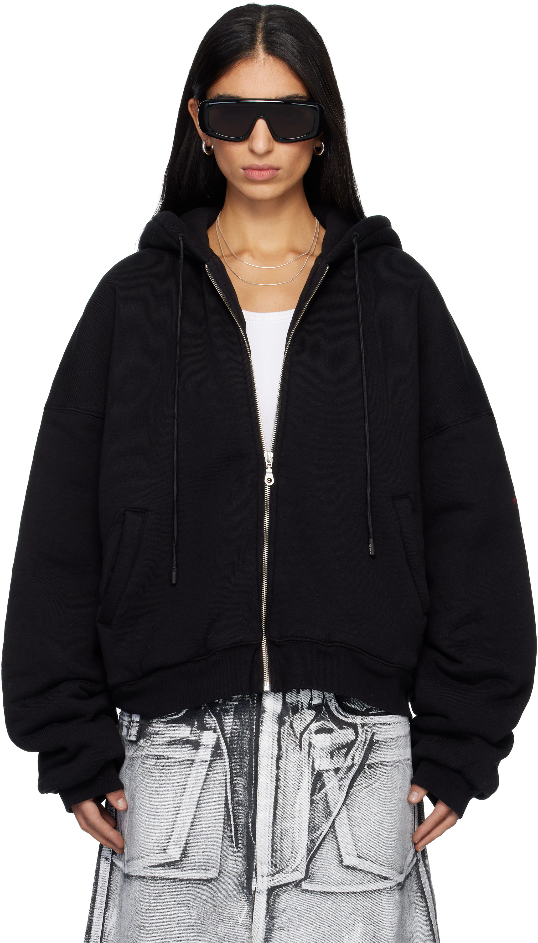LU'U DAN - SSENSE Exclusive Black Wadded Hoodie
