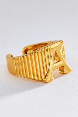 Luv Aj Initial Ridged Signet Ring