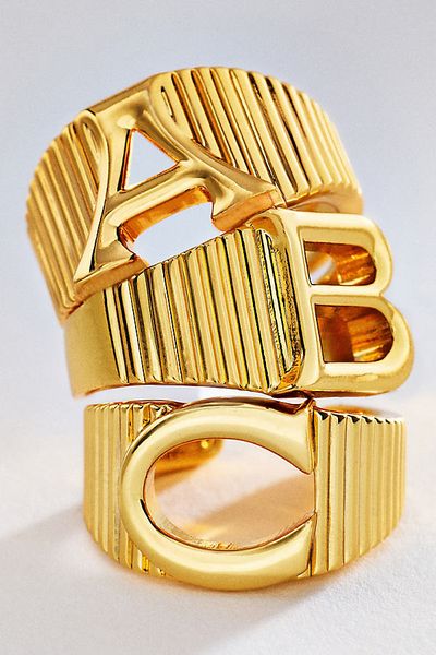 Luv Aj Luv Aj x Anthropologie Initial Ridged Signet Ring