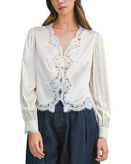 Luvee Luvee Lace Trim Long Sleeve Blouse