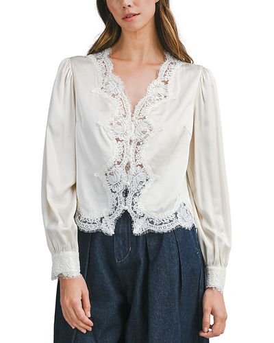 Luvee Luvee Lace Trim Long Sleeve Blouse