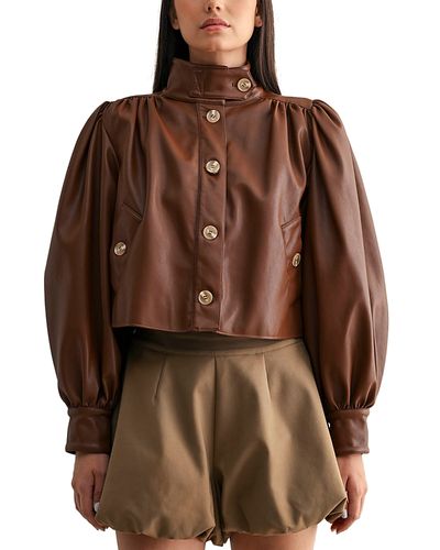 Luvee Mable Faux Leather Puff Sleeve Jacket