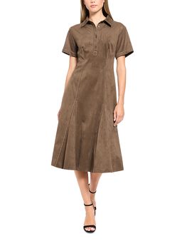 Luxely Luxely Faux Suede Short Sleeve Midi Shirt Dress