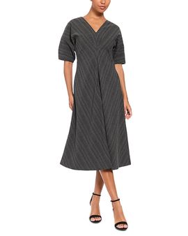 Luxely Luxely Puff Sleeve V Neck Midi Dress