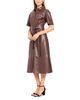 Luxely Luxely Short Sleeve Faux Leather Belted Midi Dress - 3