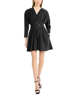 Luxely Luxley Tie Waist V Neck Long Sleeve Mini Dress