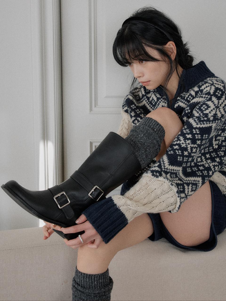 LVDWY Handcrafted Natural Leather Engineer Midi Boots (3cm)