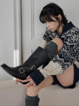 LVDWY Handcrafted Natural Leather Engineer Midi Boots (3cm)