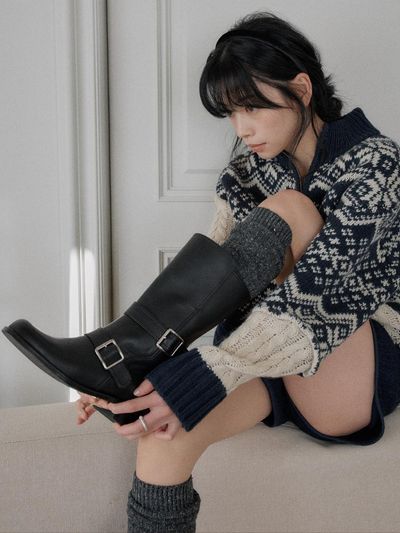 LVDWY Handcrafted Natural Leather Engineer Midi Boots (3cm)