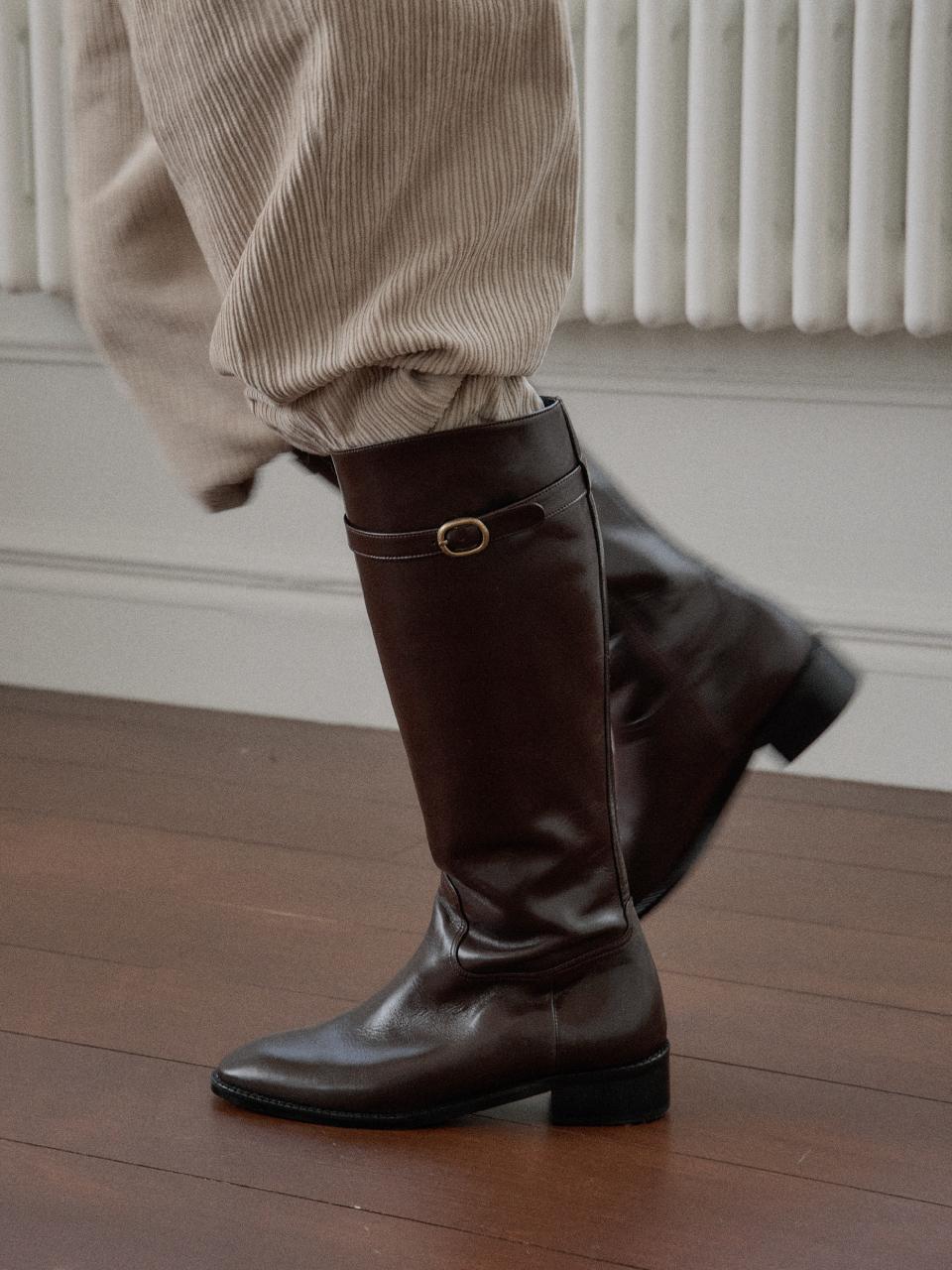 LVDWY Premium Leather Long Saddle Boots [BROWN]