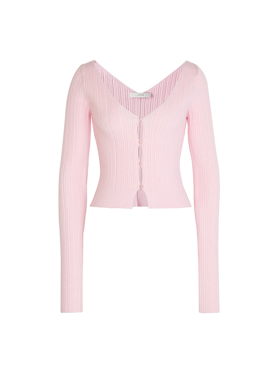 LVIR Ribbed Crop Knit V-Neck Cardigan - Pink