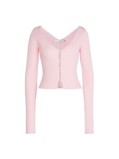 LVIR Ribbed Crop Knit V-Neck Cardigan - Pink
