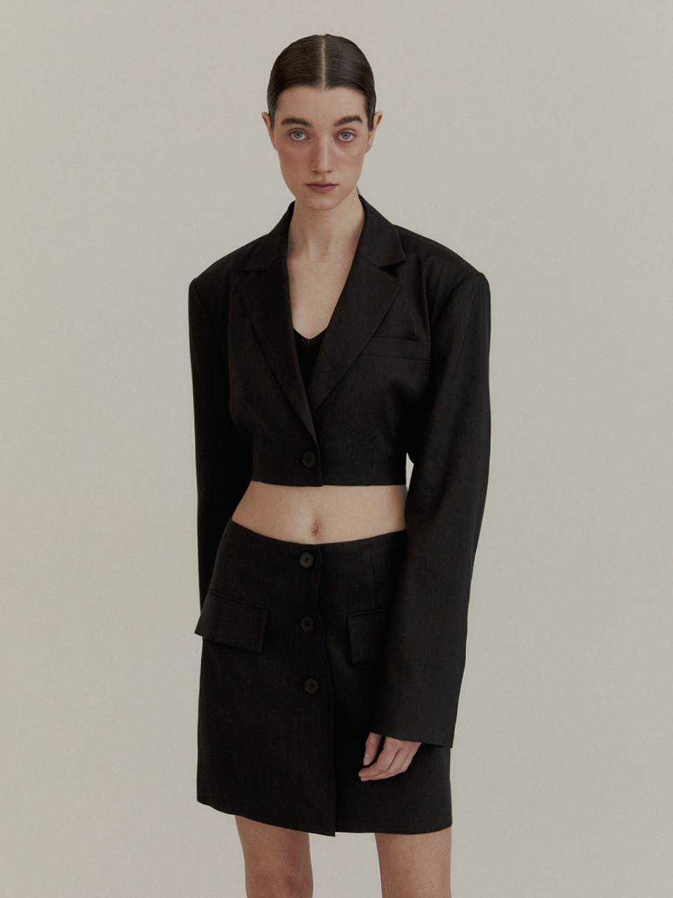 LVIR Single Breasted Crop Jacket_Black