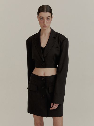 LVIR Single Breasted Crop Jacket_Black