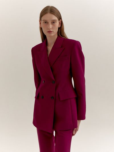 LVIR Wool Silk Double Breasted Jacket - Fuchsia Pink