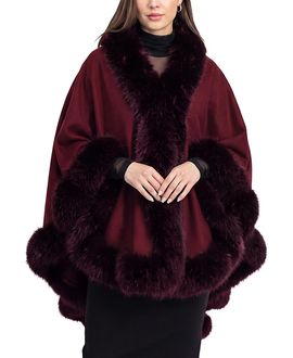 Lyla Grant Lyla Grant Cashmere & Wool Blend Cape with Faux Fur Fox Trim